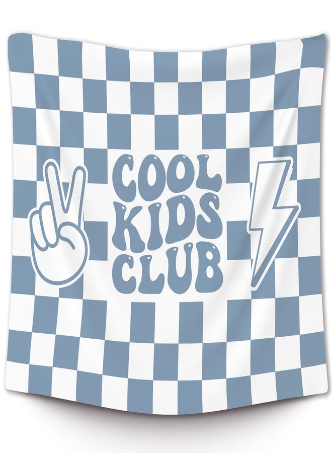 XLDLIOO Boho Cool Kids Club Blue Classroom Tapestry, Blue and White Checkered Wall Tapestry Hanging for Bedroom, Kids Tapestries Decor Art for Boy Toddler Room Nursery Classroom Playroom, 50x60in - Image 1